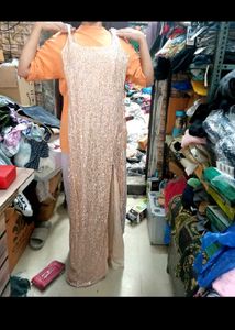 Long Sequin Party Dress Slit Cut Cocktail Modeling