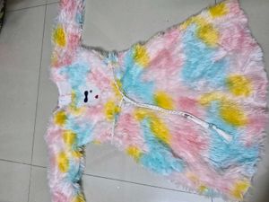 Multicolour Fur Midi Party Wear Dress