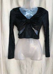 192812. Black Velvet Tie Front Crop Top