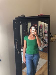 Green Square Neck Top