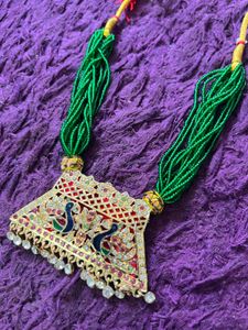 Peacock Pendant Green Beaded Necklace