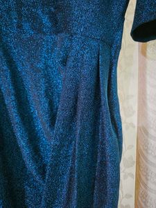 Teal Blue Cocktail Glitter Dress With Slit UK