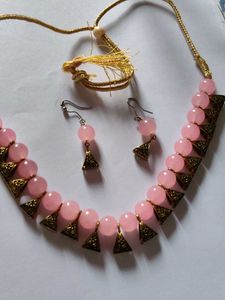 Pink Beaded Necklace &amp; Earring Set