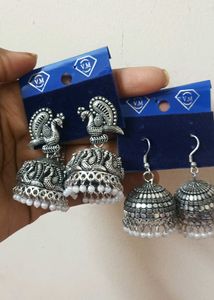 Silver Peacock Jhumka Earrings