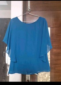 Blue Ruffled Sleeve Top
