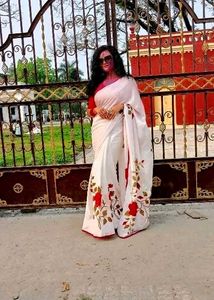 Today Offer Elegant White Floral Saree
