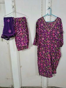Purple Floral Print Kurta Set