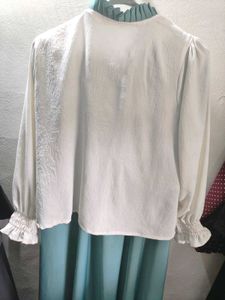 Modest White Blows+ Sage Green Maxi Skirt
