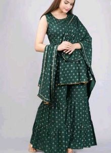 Green Printed Kurta Set