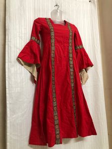 Red Long Sleeve Round Dress