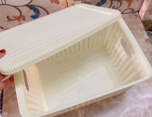 White Woven Storage Basket with Lid
