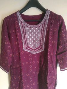 Maroon Embroidered Kurta