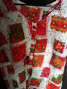 Colorful Off-white base Red and Orange Kurti