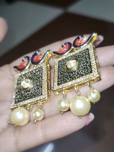 Peacock Meenakari Polki Rhinestone Earrings
