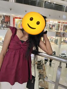 Maroon Heart Neck Peplum Top
