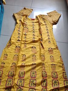 Yellow Printed Kurti Pant Set Xxl