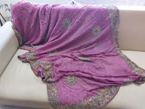 Onion Pink Saree With Bead& Sequin Work