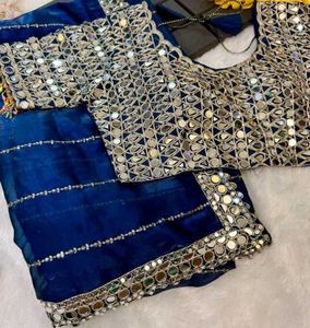 Designer Mirror Work Saree With Stitched Blause