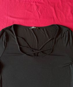 Shein Black Crisscross Long Sleeve Top