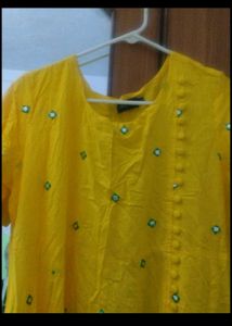 Yellow Mirror Work Kurta
