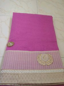 Pink Saree With Original mirror and moti work