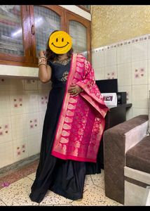 Long Gown Dress With Banarasi Dupatta