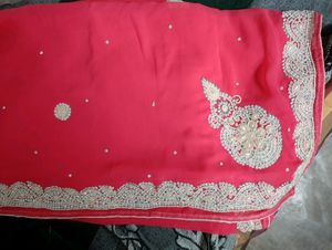 Heavy Moti Work Saree With Blouse