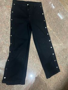 Side slit Black mid rise jeans