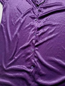 Solid Purple Satin Nightsuit For Women
