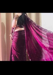 Beautiful handwork Wine Colour saree