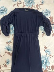 Roadster Navy Blue Solid Ribbed Sheath Dress