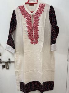Red Embroidery Khadi Kurti