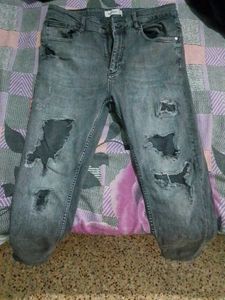 Distressed Gray Denim Jeans