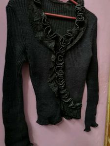 Ruffled Knit Cardigan