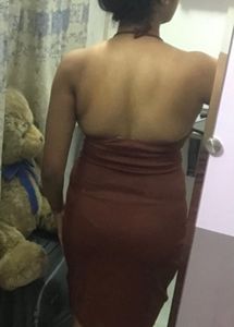 Brown Front Cut Out Halter Neck Dress