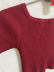 Maroon Ribbed Crop Top