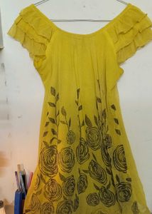 Yellow Floral Ruffle Sleeve Dress