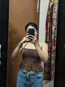 Brown Polka Dot Halter Top