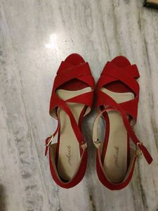 Red Criss-Cross Heeled Sandals