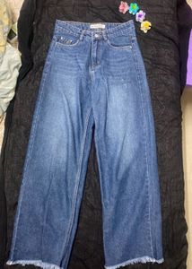 Frayed Hem Wide Leg Jeans , Baggy Jean For Girls