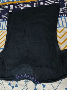 Women Black Cotton Embroidered Tunic Top