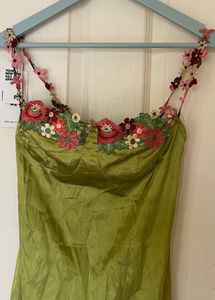 Flower Worked Green Bodycon Dress