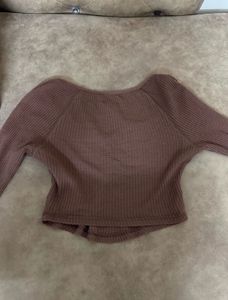 Brown Long Sleeve Crop Top