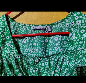 Puff Sleeves Floral Print Women Light Green Top