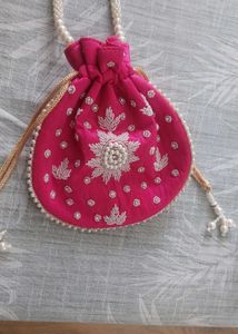 Pink Beaded Potli Bag