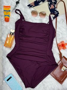 Ruched One-Piece Swimsuit - Elegant Plum