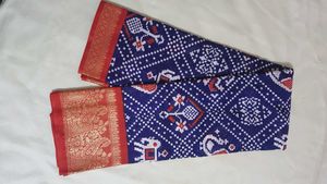 Blue &amp; Red Patterned Saree