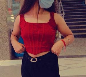 Red Corset Lycra Crepe Crop Top