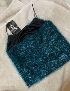 Blue Fuzzy Crop Top