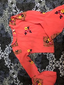 Pink Embroidered Belled Sleeves Top